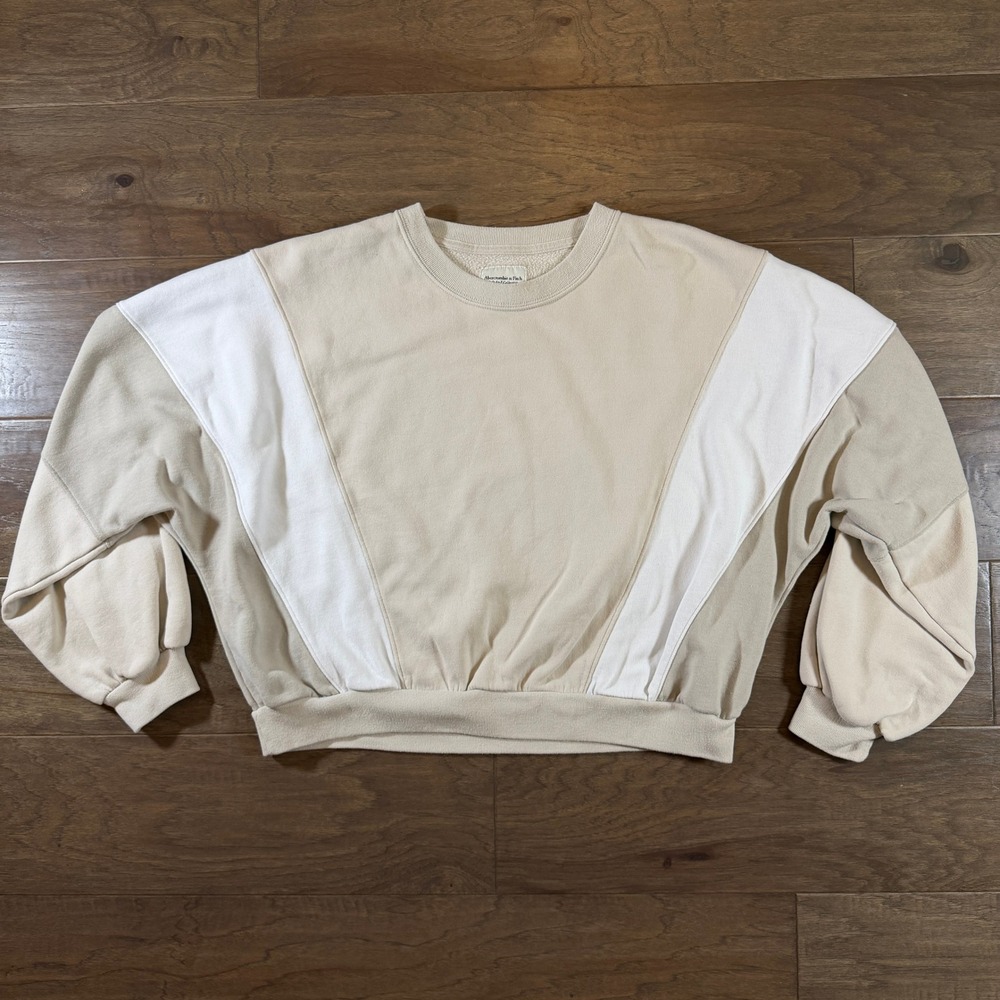 Abercrombie & Fitch Soft A&F Collection Colorblock Crewneck Sweatshirt‎ Tan L